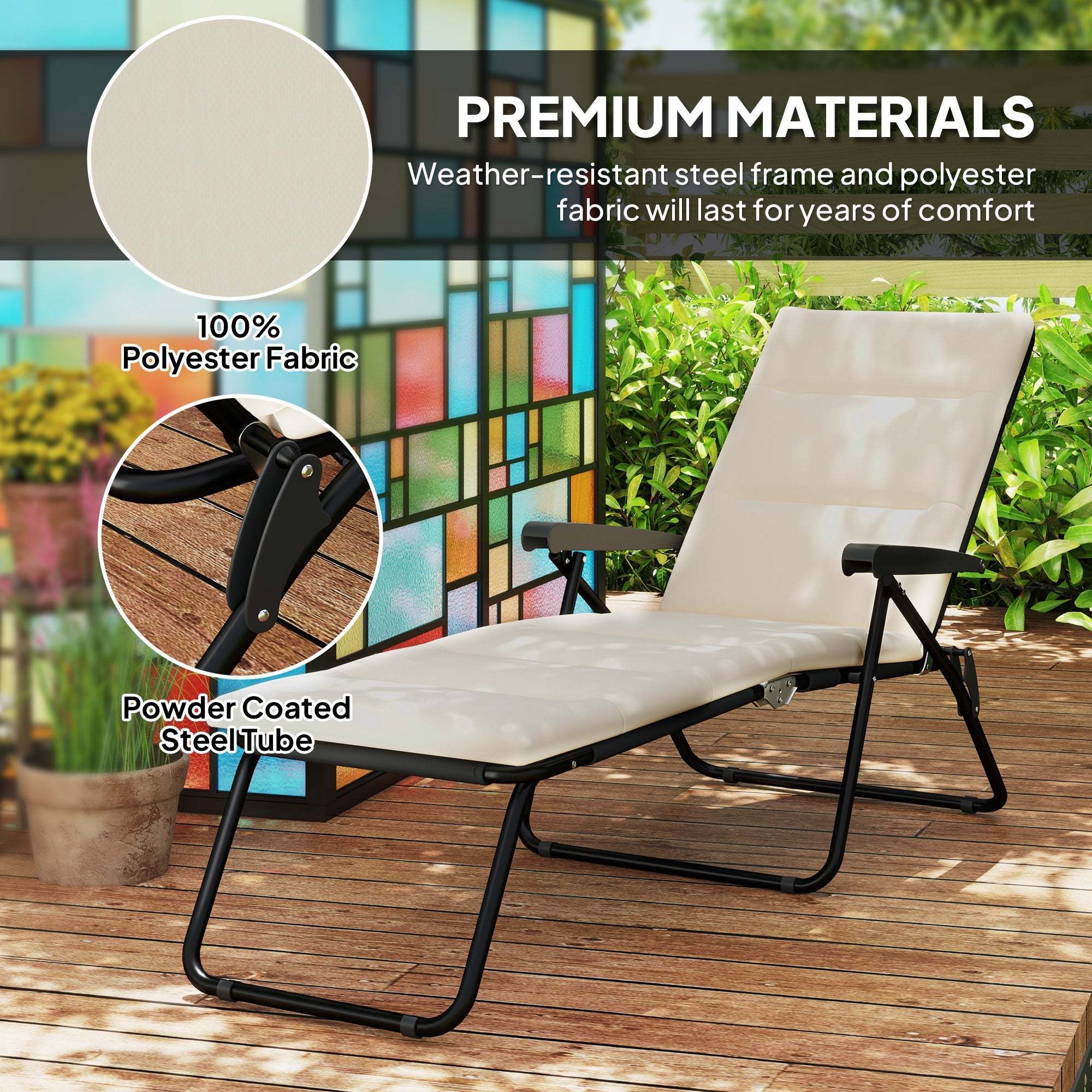 Outsunny Foldable Lounge Chair, Reclining Patio Sun Lounger with 6-Position Adjustable Back, Beige 