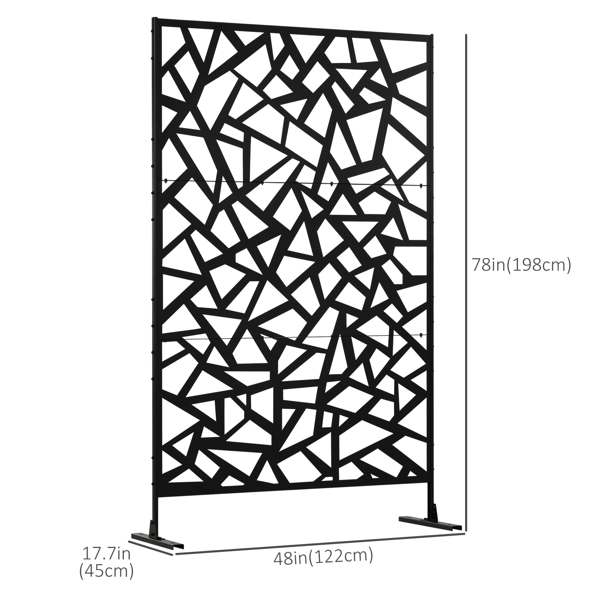 Outsunny Metal Outdoor Privacy Screen Decorative Divider with Stand Ground Stakes for Garden Backyard Black 