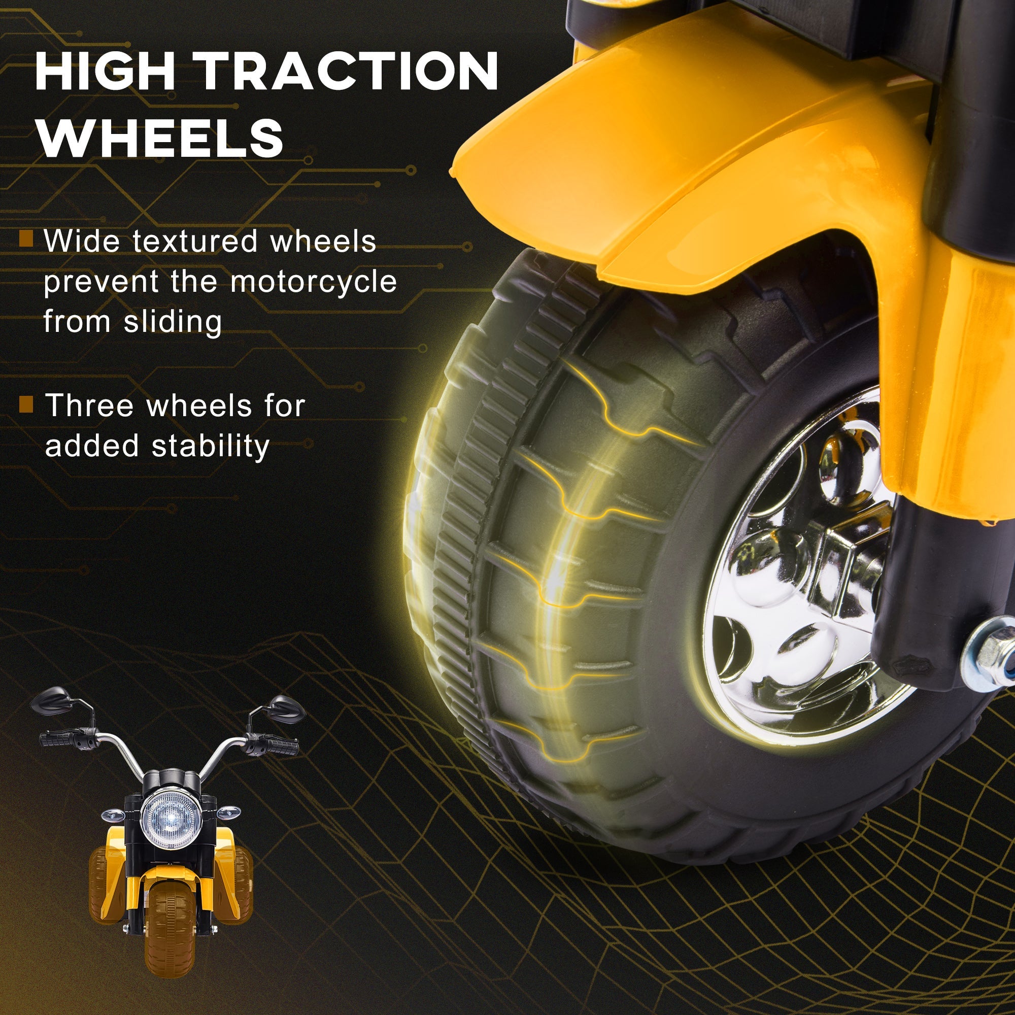 Aosom 6V Electric Kids Motorcycle Ride-On Dirt Bike 3-Wheels with Horn Headlights Yellow for Toddlers 