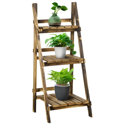Outsunny Outdoor Plant Stand, Foldable Flower Stand 3-Tier Wooden Plant Shelf for Garden Indoor Outdoor, 16" x 15" x 37'' 