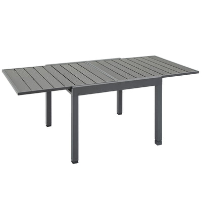 Outsunny Expandable Dining Table Metal Outdoor Slat Table for 4-6 Person Rectangular Garden Bistro Patio Table, Grey 