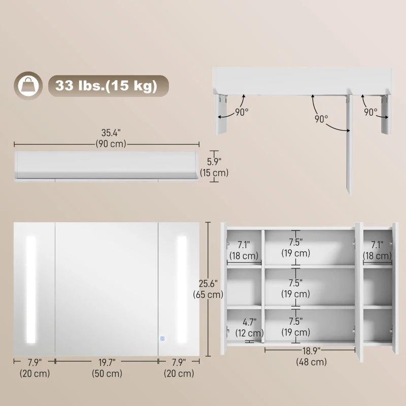 Medicine Cabinet with Mirror, Wall Mounted Bathroom Mirror Cabinet with Adjustable Shelf, USB Charge, High Gloss White