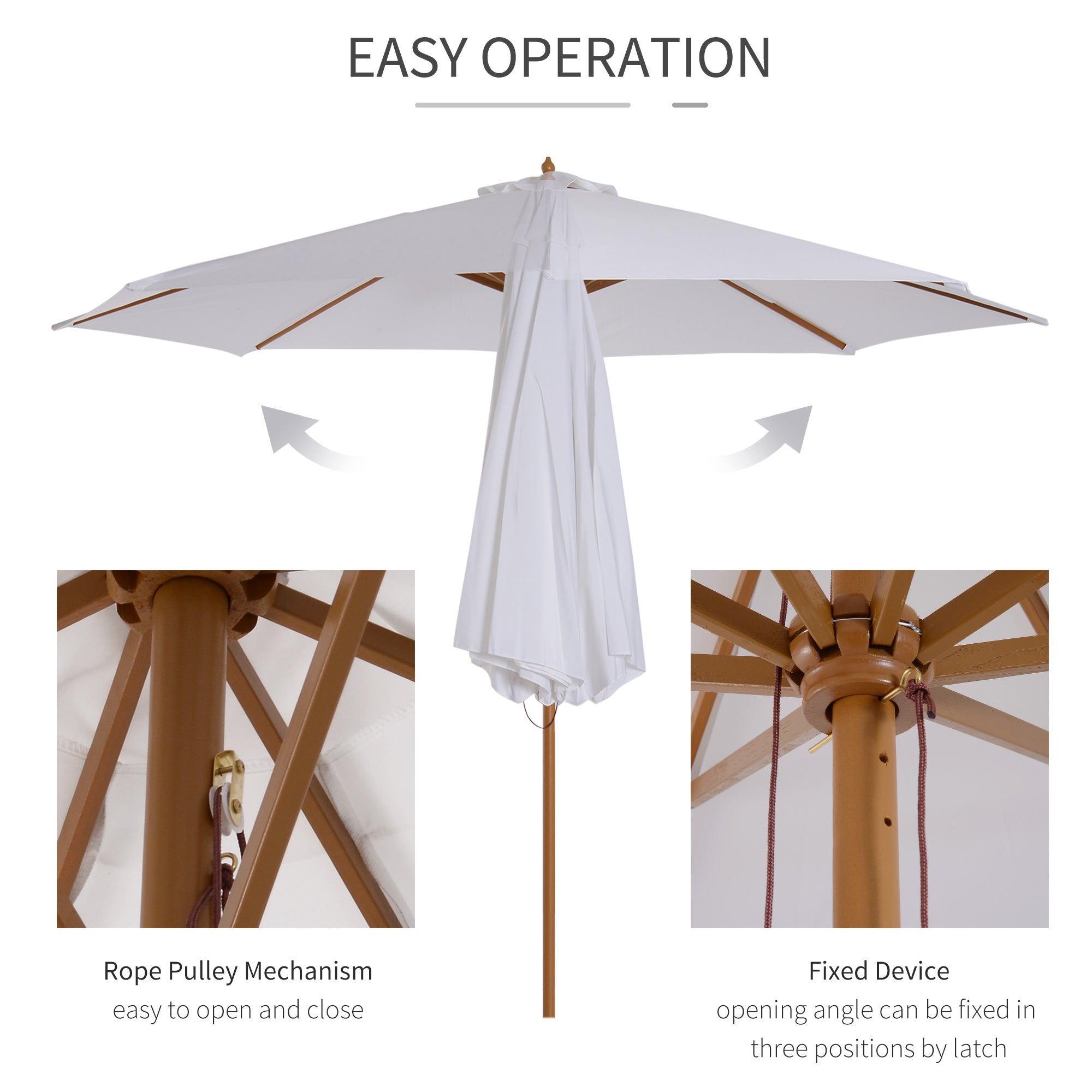 Outsunny 10' x 8.2'H Bamboo Wooden Round Market Patio Sun Umbrella Garden Parasol Outdoor Sunshade Canopy (Cream White) 