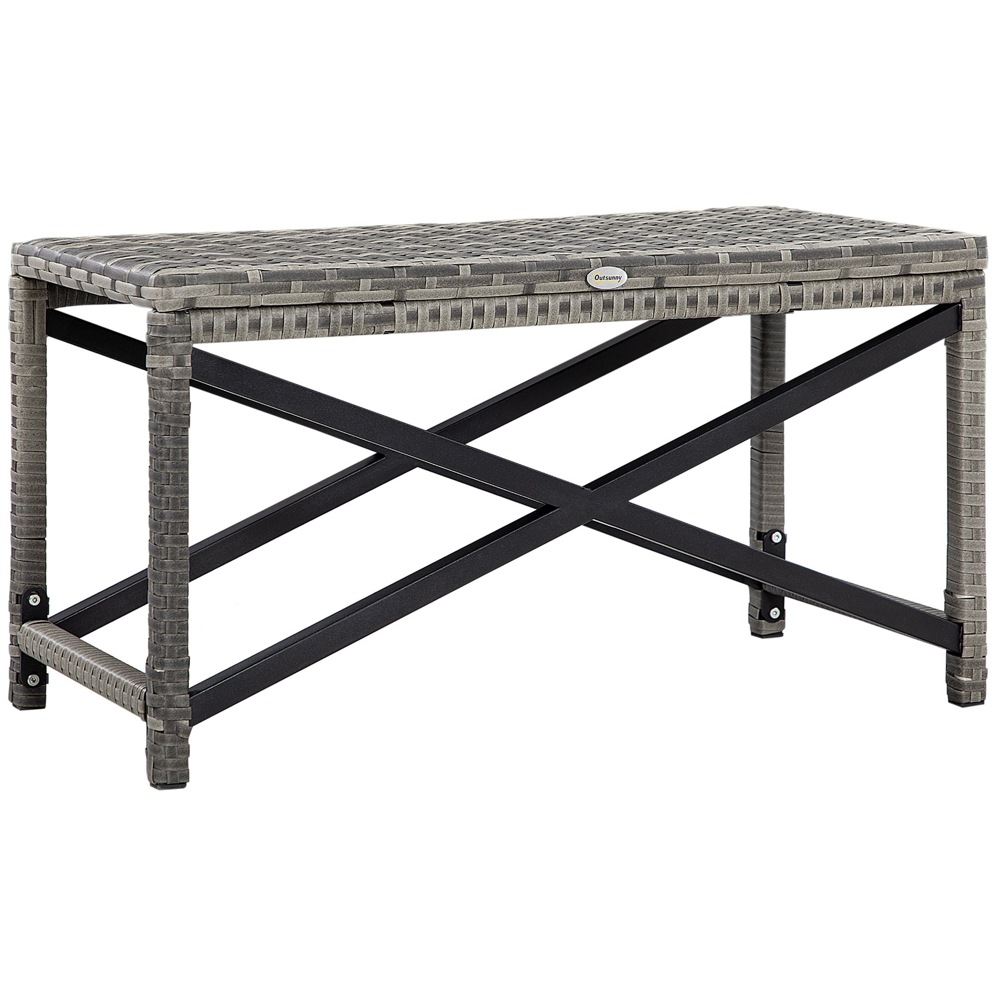 Outsunny Mixed Grey Wicker Patio End Table Outdoor Rattan Side Table with Durable Plastic Board Top for Garden Deck 