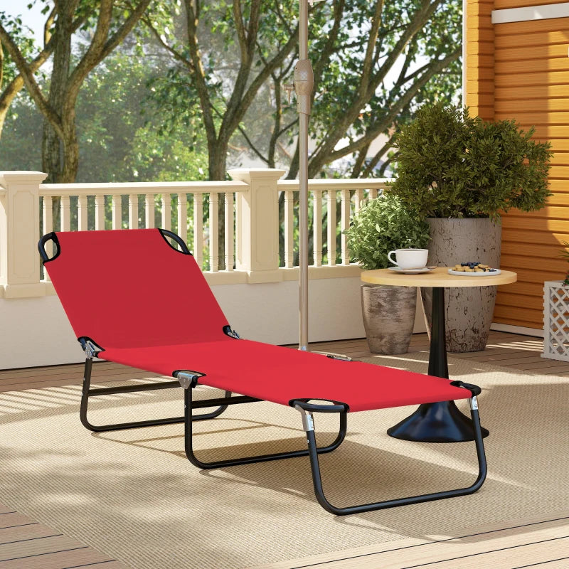 Outdoor Folding Lounge Chair, Steel Tanning Chair with Reclining Back, Breathable Mesh for Beach, Yard, Patio, Red