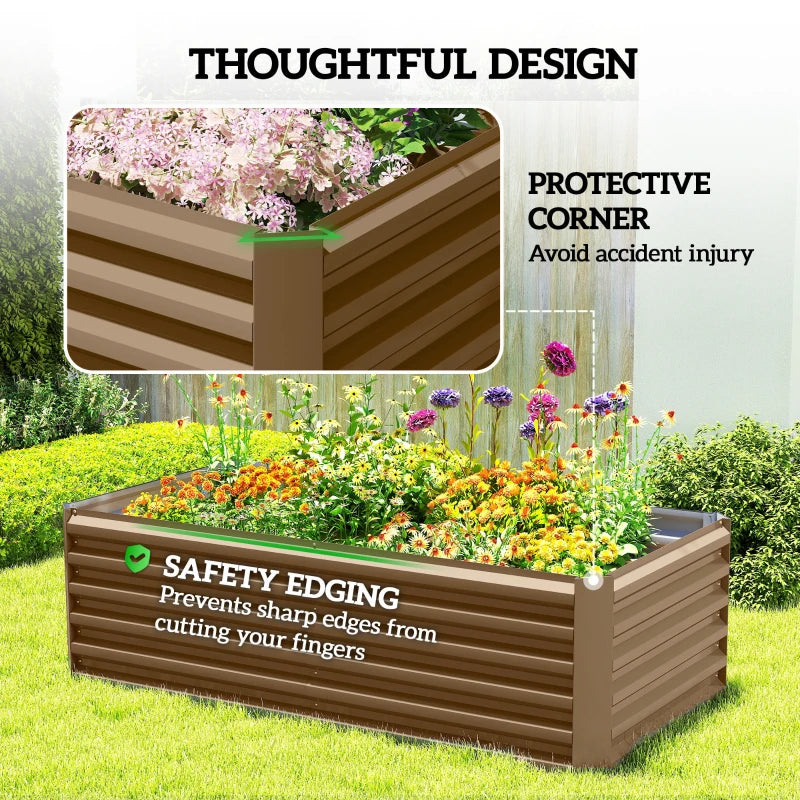 6' x 3' x 2' Raised Garden Bed, Galvanized Planter Box for Growing Flowers, Herbs and Vegetables, Brown