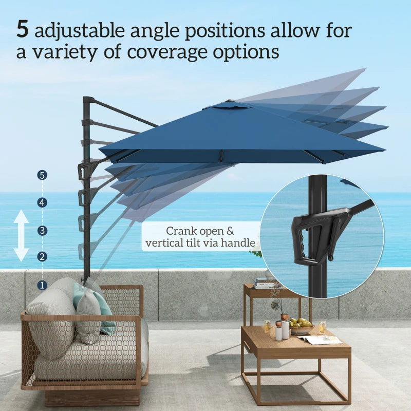 8'x8' Square Patio Hanging Offset Umbrella, Outdoor Cantilever Parasol w/ Cross Base, Navy Blue