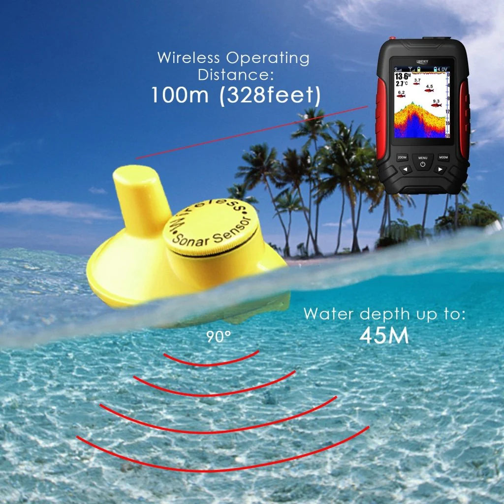 FF-168LIC 2-in-1 Wired & Wireless Fish Finder, 328 ft Wireless Range, 328 ft Wired Depth Detection, 2.8" LCD Display