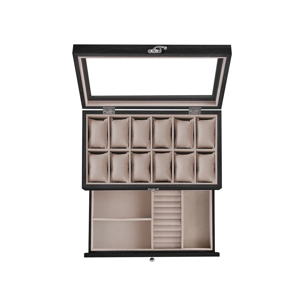 SONGMICS 8 & 12-Slot Watch Box with Large Glass Lid 