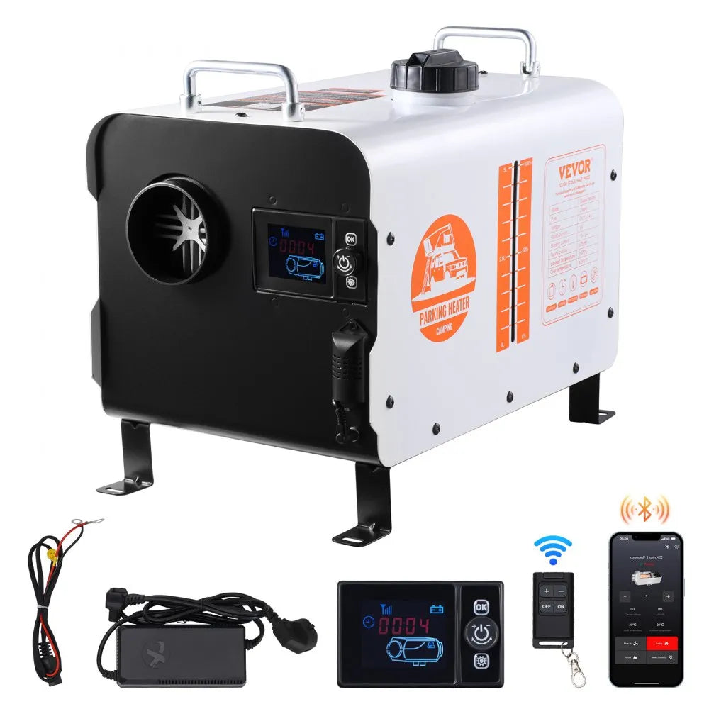 VEVOR 8KW Diesel Heater, 12V/24V All-in-One Air Heater, Bluetooth App, Remote & Display, CO Alarm, Fast Heating Horizontal Portable Heater for Vehicles & Garage 