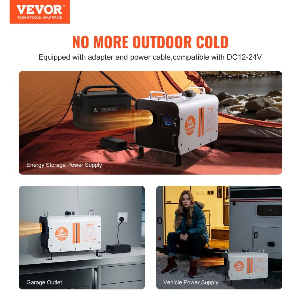 VEVOR 8KW Diesel Heater, 12V/24V All-in-One Air Heater, Bluetooth App, Remote & Display, CO Alarm, Fast Heating Horizontal Portable Heater for Vehicles & Garage 