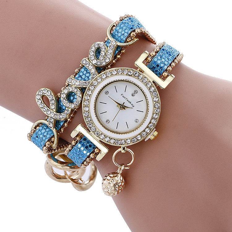 Fashion Women Rhinestone Leather Bracelet watch 