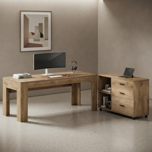 63" L-Shaped Executive Desk with Storage, 3 Drawers & Mobile Lateral File Cabinet, Home Office Computer Workstation