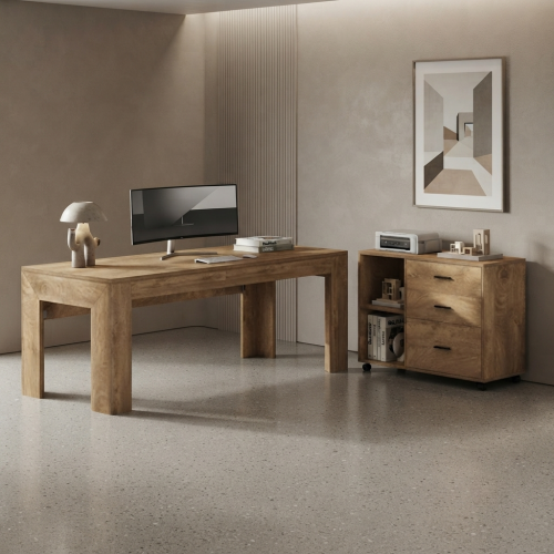 63" L-Shaped Executive Desk with Storage, 3 Drawers & Mobile Lateral File Cabinet, Home Office Computer Workstation
