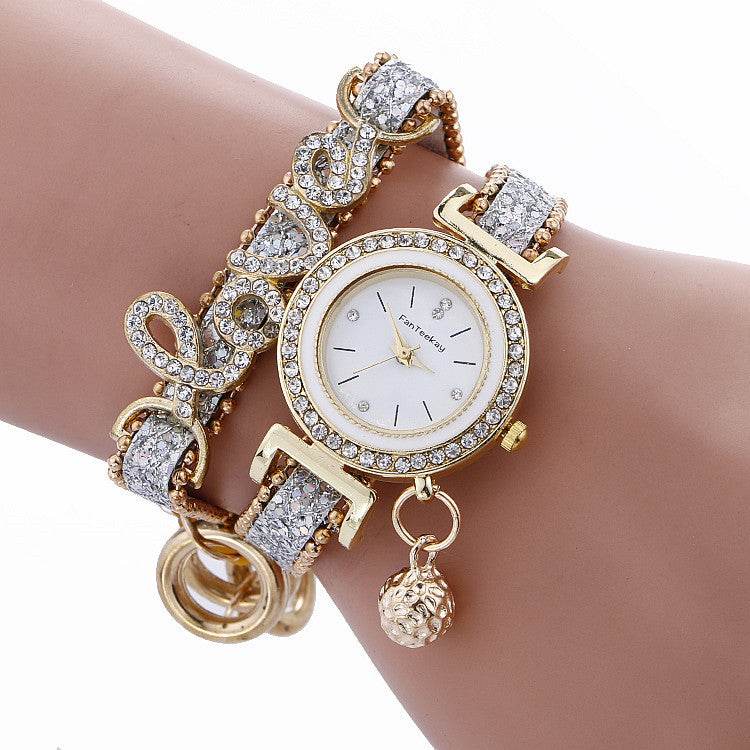 Fashion Women Rhinestone Leather Bracelet watch 