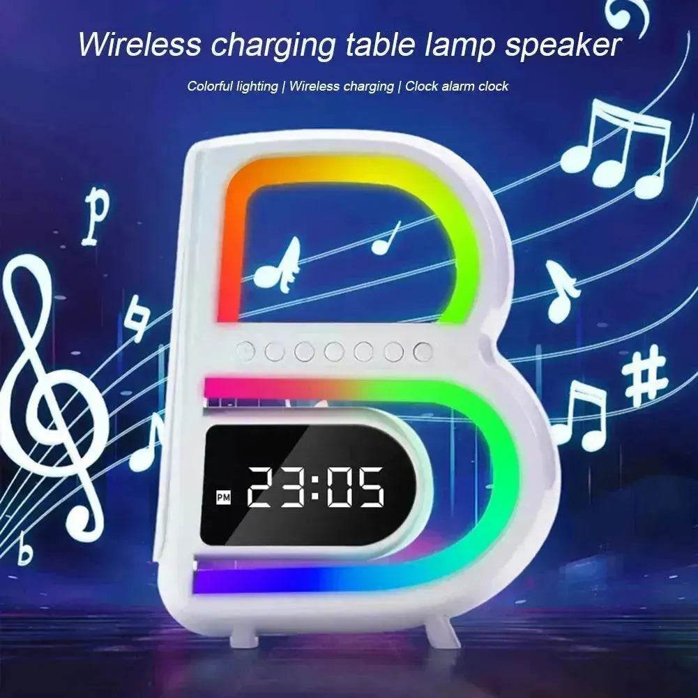 2025 New B-Shaped Portable Bluetooth Speaker Multifunctional Smart Music Rhythm LED Lighting Phone Wireless Charger TF Card AUX Input Standard Mode 