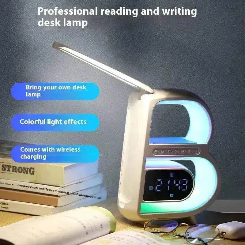 2025 New B-Shaped Portable Bluetooth Speaker Multifunctional Smart Music Rhythm LED Lighting Phone Wireless Charger TF Card AUX Input Standard Mode 
