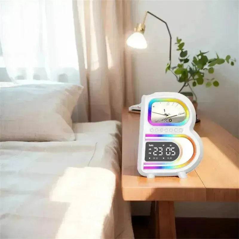 2025 New B-Shaped Portable Bluetooth Speaker Multifunctional Smart Music Rhythm LED Lighting Phone Wireless Charger TF Card AUX Input Standard Mode 