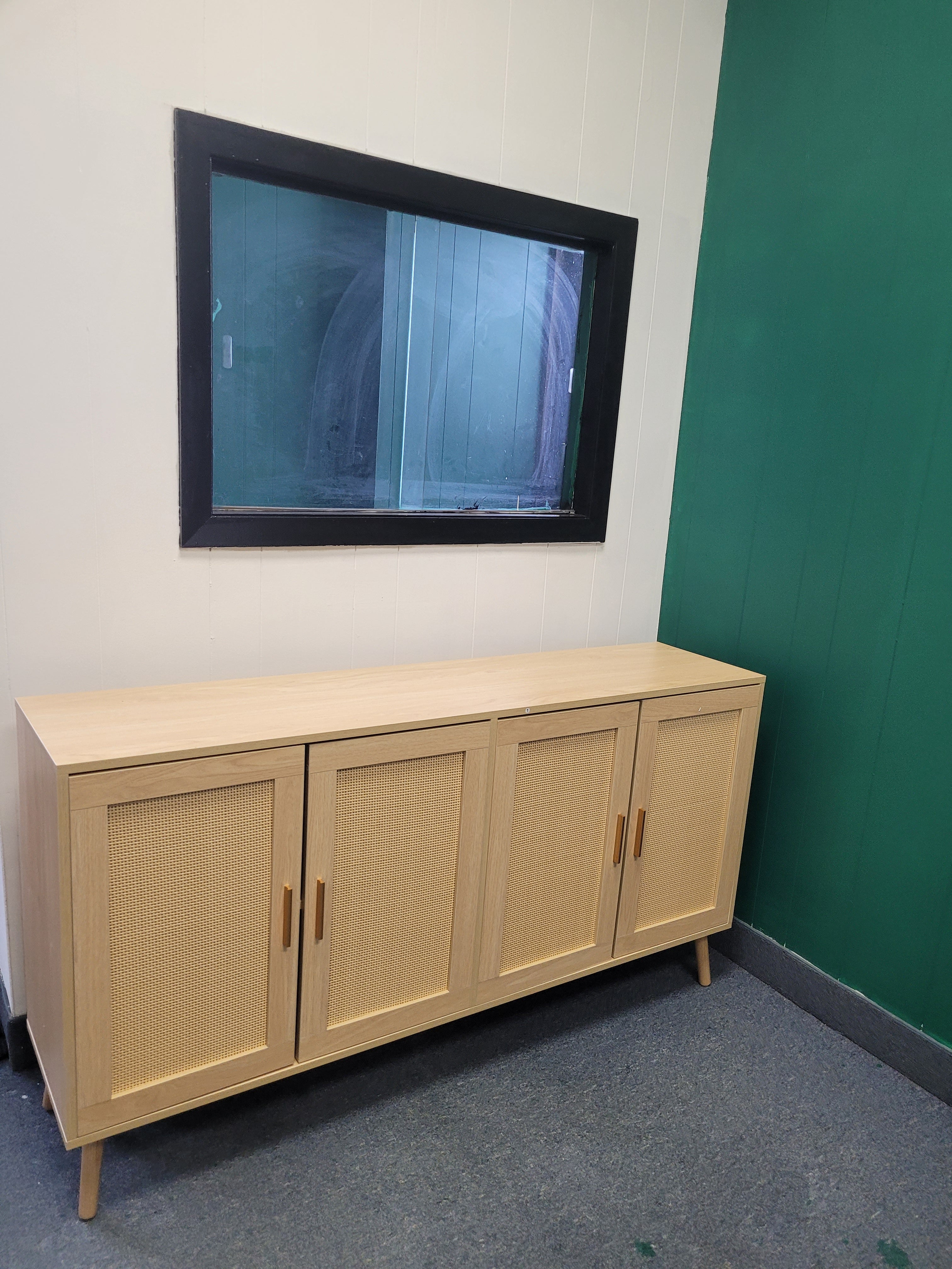 Accent Rattan Sideboard Buffet Cabinet with 4 Rattan Doors. 