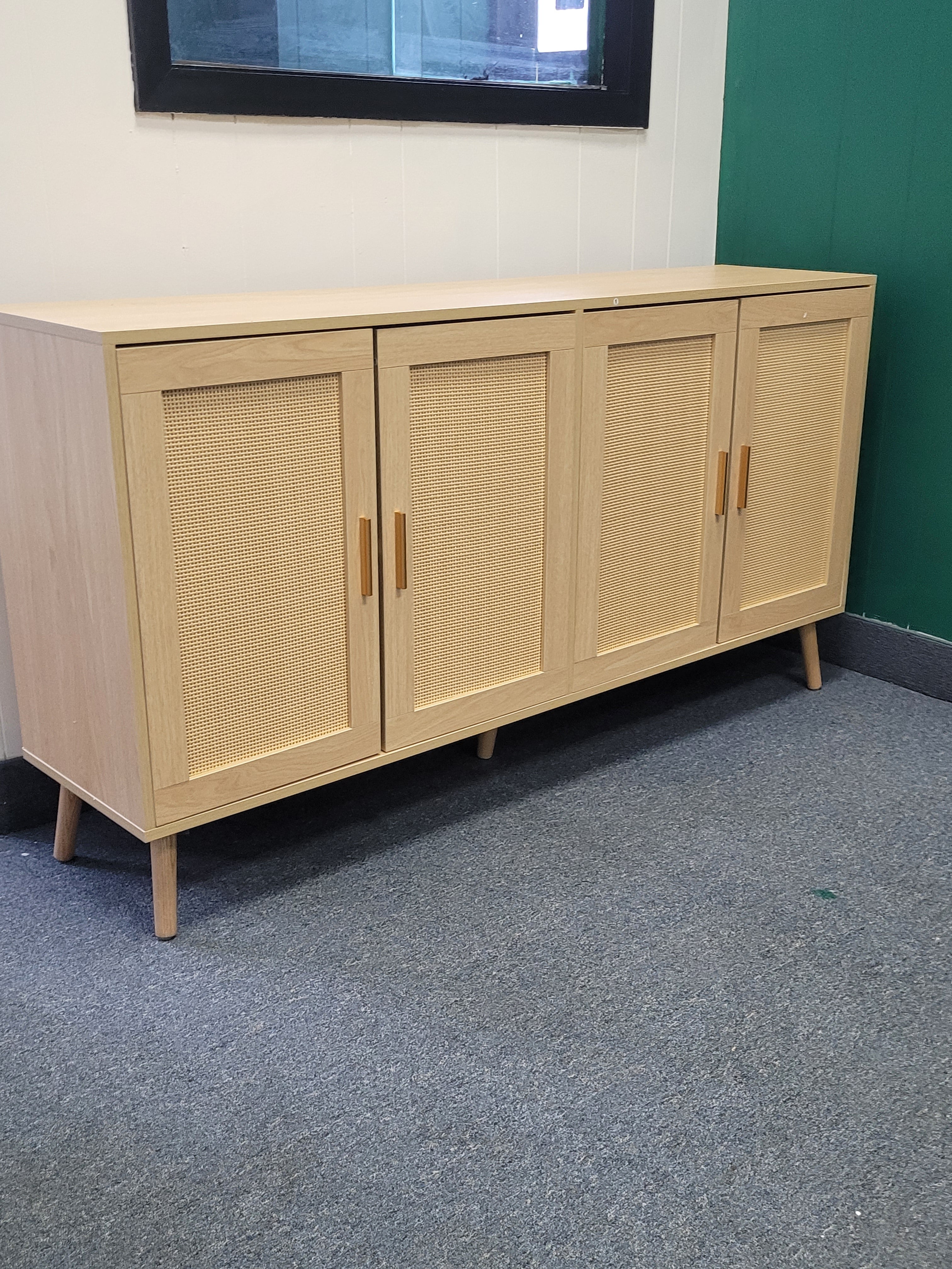 Accent Rattan Sideboard Buffet Cabinet with 4 Rattan Doors. 