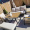 SNAKK SKITTENT Luxury Aluminum Dining Patio Set with Teak Wood Accents | Modern Outdoor Lounge Set, Weather-Resistant, Cushioned Seating