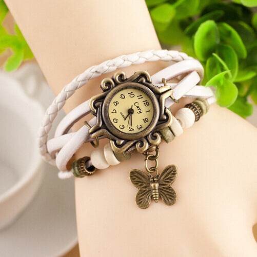 Cowhide winding bracelet watch 