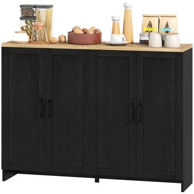 HOMCOM Modern Sideboard Buffet Cabinet, Modern Kitchen Storage Cabinet with 4 Doors Adjustable Shelves, for Dining Room, Black 