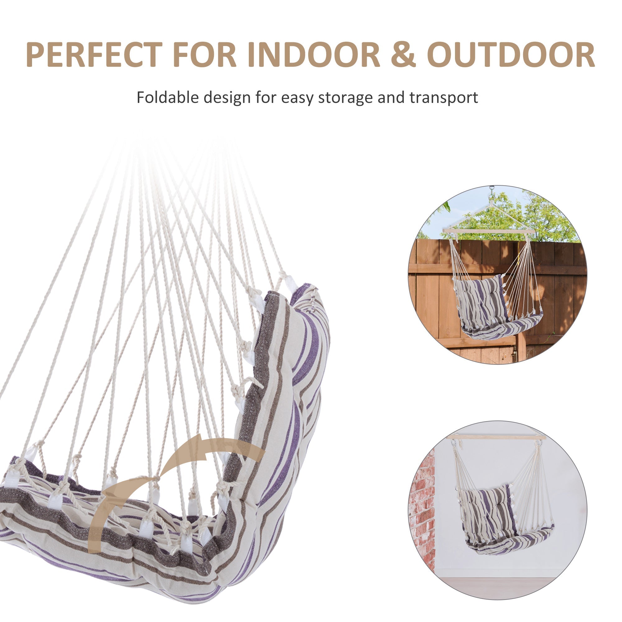 Outsunny Portable Relaxation: Woven Rope Hanging Swing Chair for Outdoor Garden, Yard, Camping, Brown Finish 