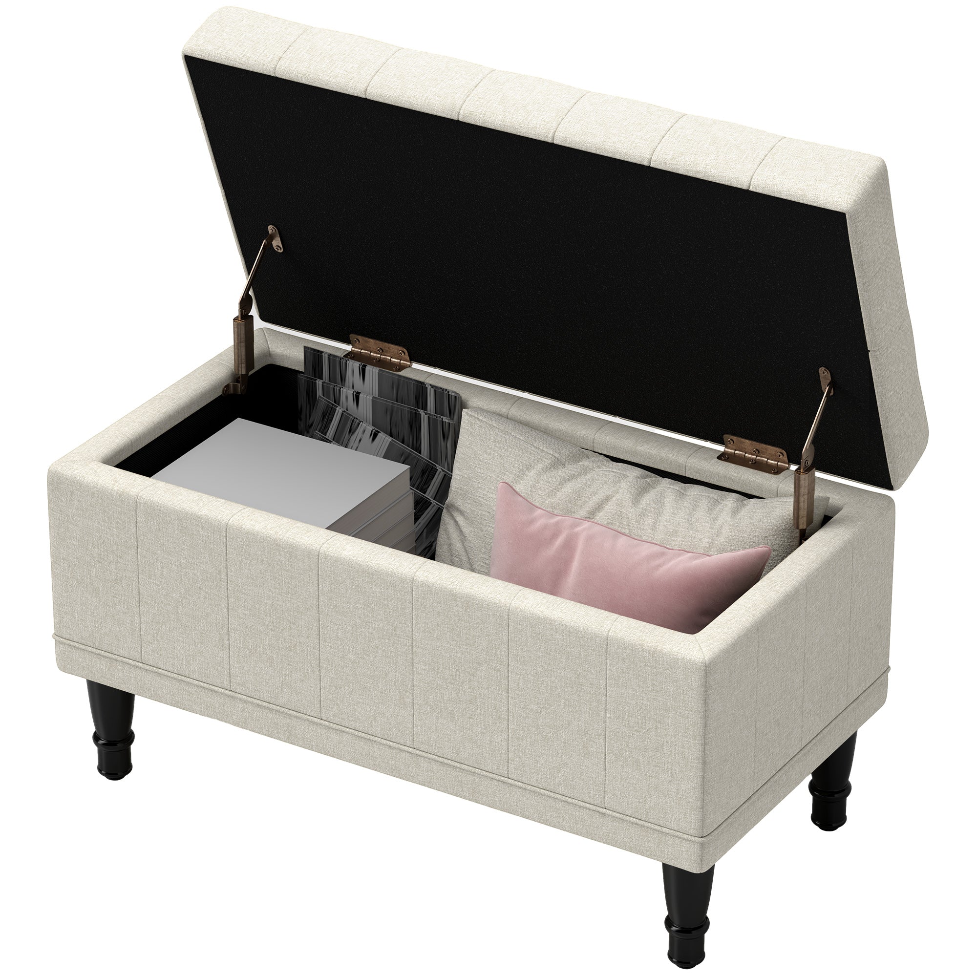 HOMCOM Storage Ottoman, Linen Fabric End of Bed Bench with Button Tufted Storage Bench for Bedroom, Beige 