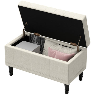 HOMCOM Storage Ottoman, Linen Fabric End of Bed Bench with Button Tufted Storage Bench for Bedroom, Beige 