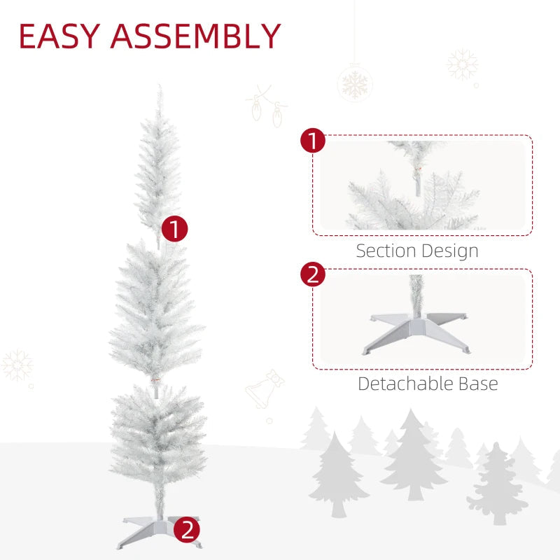 HOMCOM 6ft Pre-Lit Pencil Artificial Christmas Tree – Colourful Surface Tips with Colourful LED Lights, White 