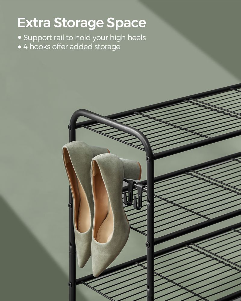 SONGMICS Shoe Rack with 4 Side Hooks, Holds 10 Pairs of Shoes 