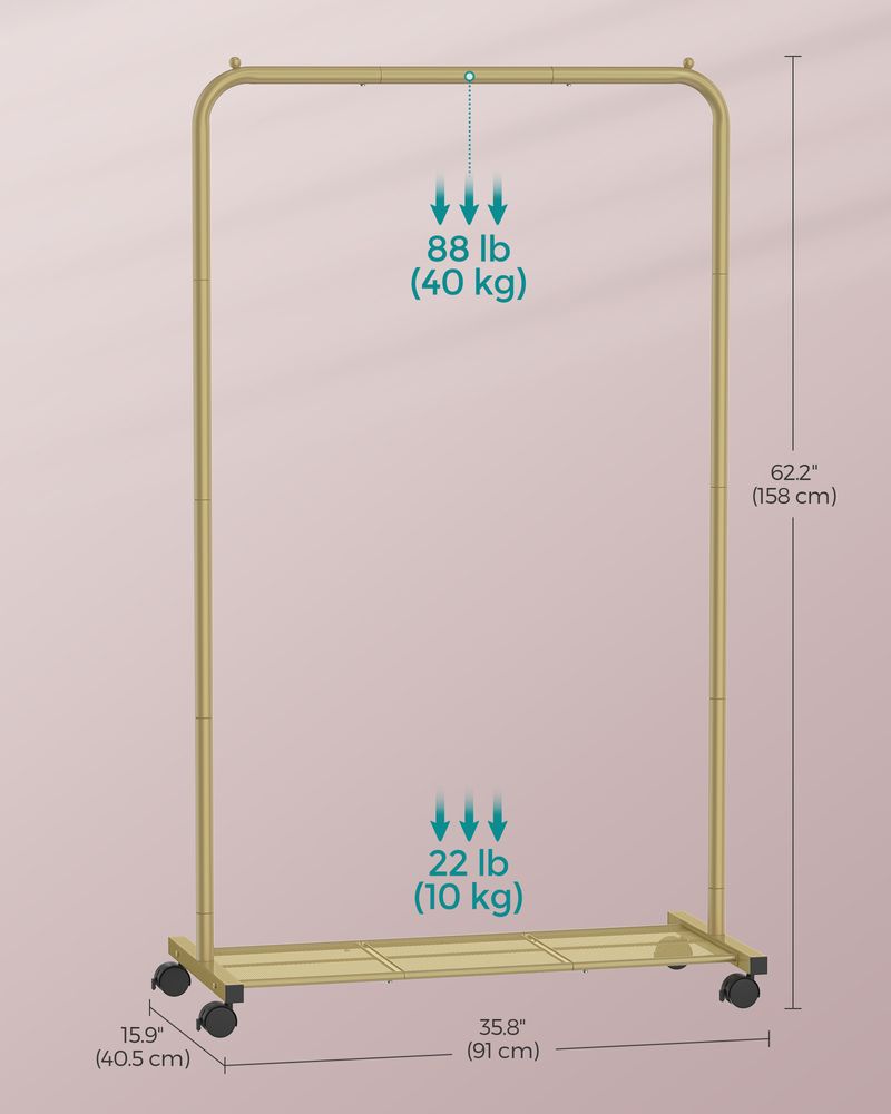 SONGMICS Clothes Rack with Wheels and Dense Mesh Storage Shelf 