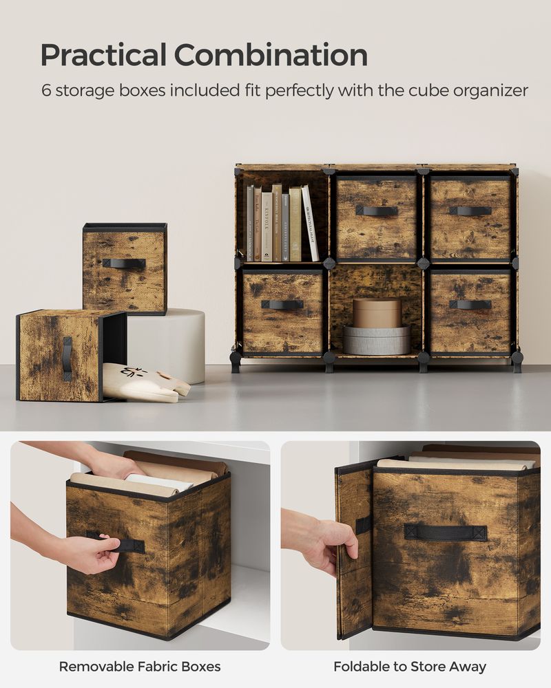 SONGMICS Cube Storage Organizer with Storage Boxes, Set of 6 