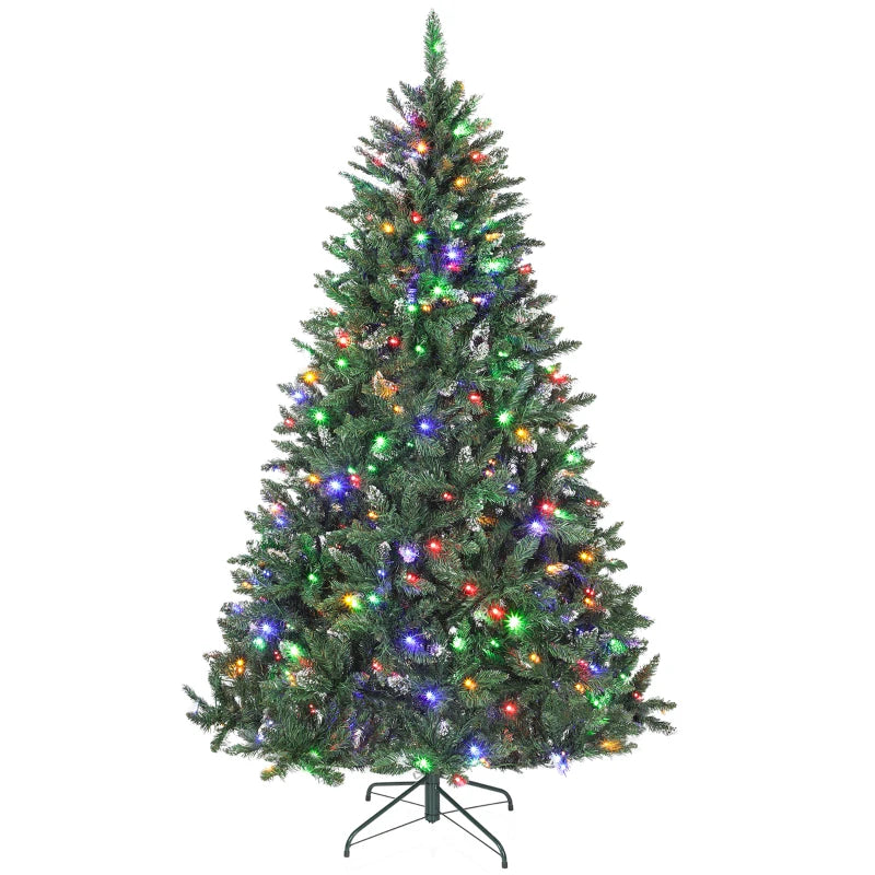 HOMCOM 6ft Frosted Pre-Lit Christmas Tree – Full Spruce with Dual Colour LED Lights, Hinged Design, Easy Assembly 
