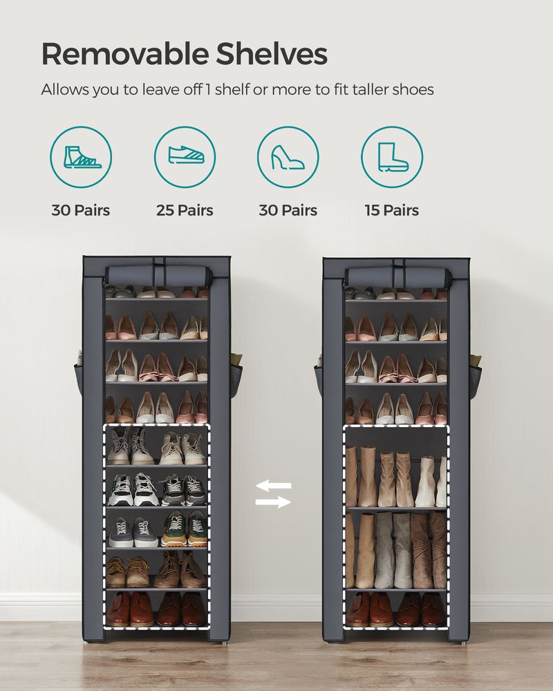SONGMICS 9 Tier Shoe Rack with Nonwoven Fabric Cover 