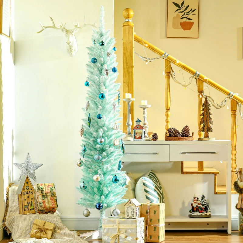 HOMCOM Pencil Christmas Tree, Slim Artificial Xmas Tree in Deep Blue & Mint, Skinny Holiday Decoration for Home & Office 