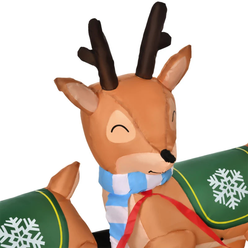 HOMCOM 4.5FT Inflatable Christmas Decoration with Santa Sleigh & 3 Reindeer, Outdoor Blow Up with LED Lights 