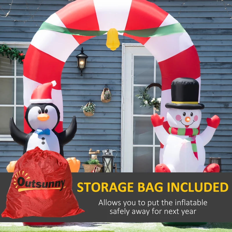 HOMCOM 9FT Inflatable Christmas Archway with Santa Claus & Snowman, Outdoor Blow Up Decoration with LED Lights 