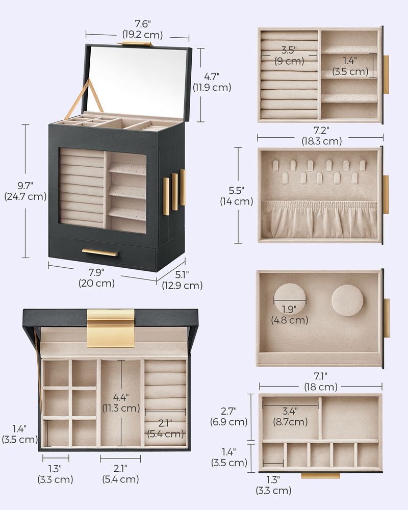 SONGMICS 5-Layer Jewelry Organizer with 3 Side Drawers 