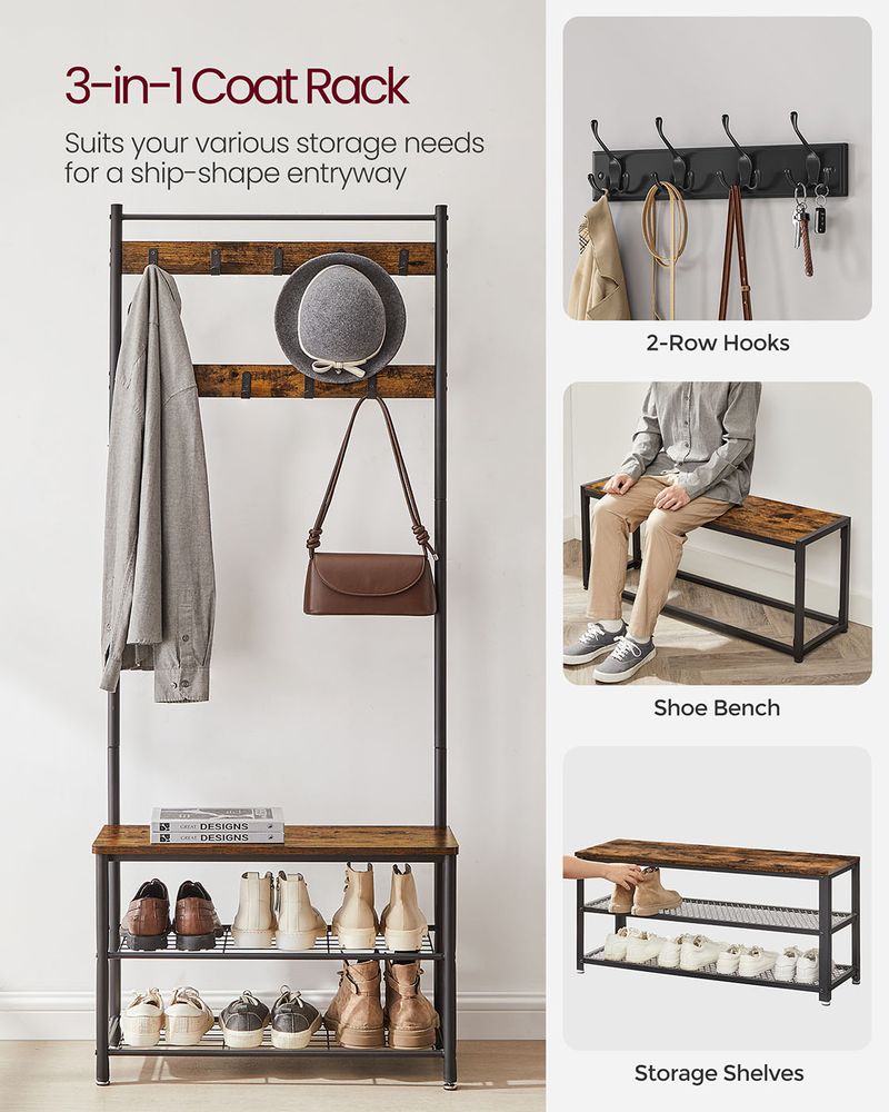 VASAGLE Coat Rack with Shoe Storage Bench 