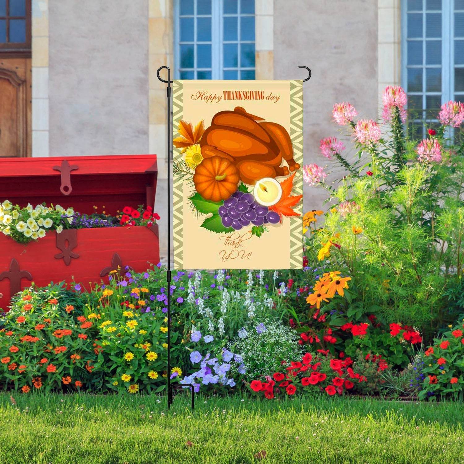 1Pc Garden Flag Stand Flagpole Weatherproof Wrought Iron Coated Yard Flag Holder For Yard Flag Party Banner Fits 11.8x17.7in Flag For Christmas Halloween Outdoor Decoration 