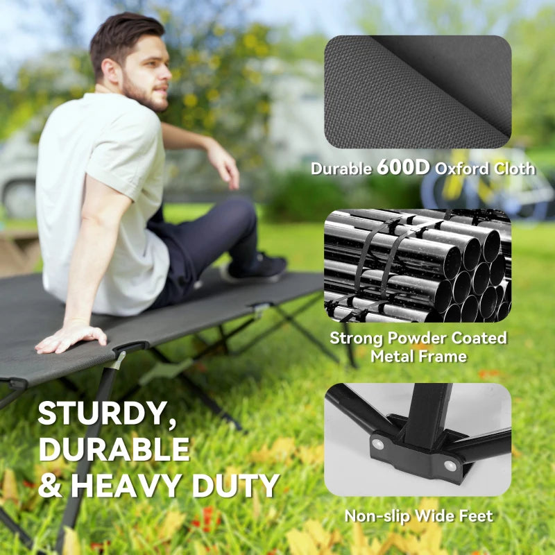 Two Person Folding Camping Cot Outdoor Portable Double Cot with Carrying Bag 76" Dark Grey