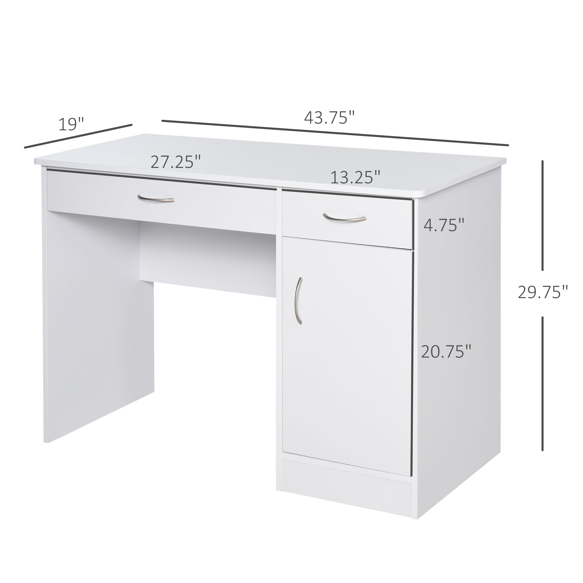 HOMCOM White Writing Desk with Drawers & Locker for Home Office Study Workstation Table 
