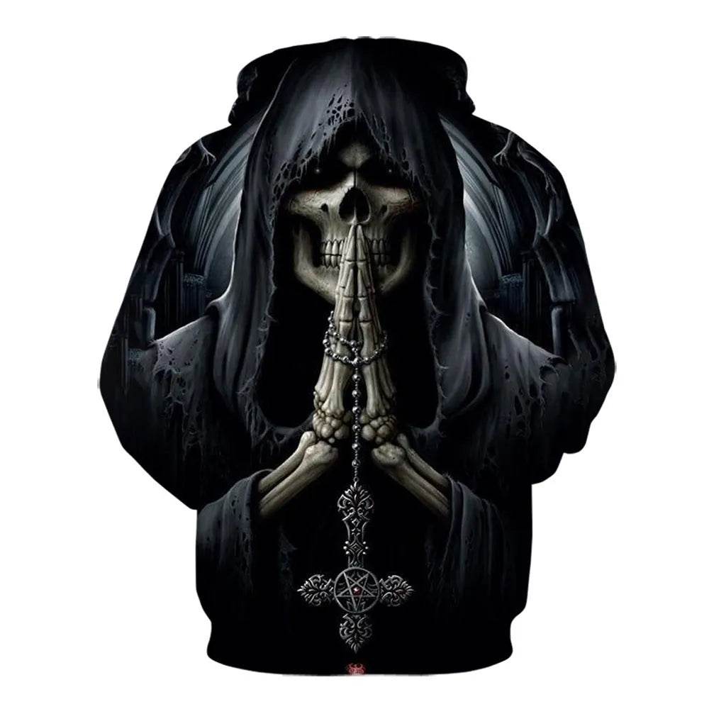 Black Gothic Skull 3D Digital Printing Men's Casual Hoodie Sweatshirt Pullover top 