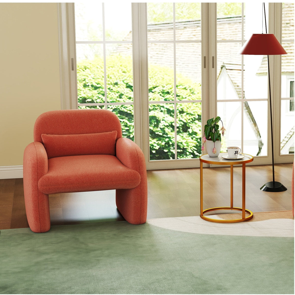 Set of  2 Modern Accent Chair and Marble Top Side Table Set