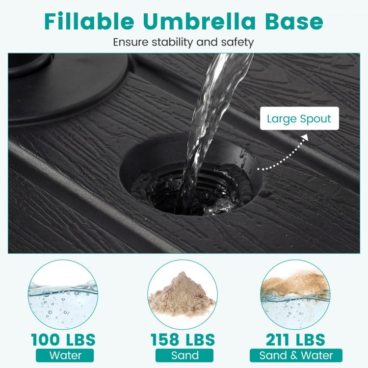 211 LBS Fillable Patio Umbrella Base with Wheels and Telescopic Pull Rod