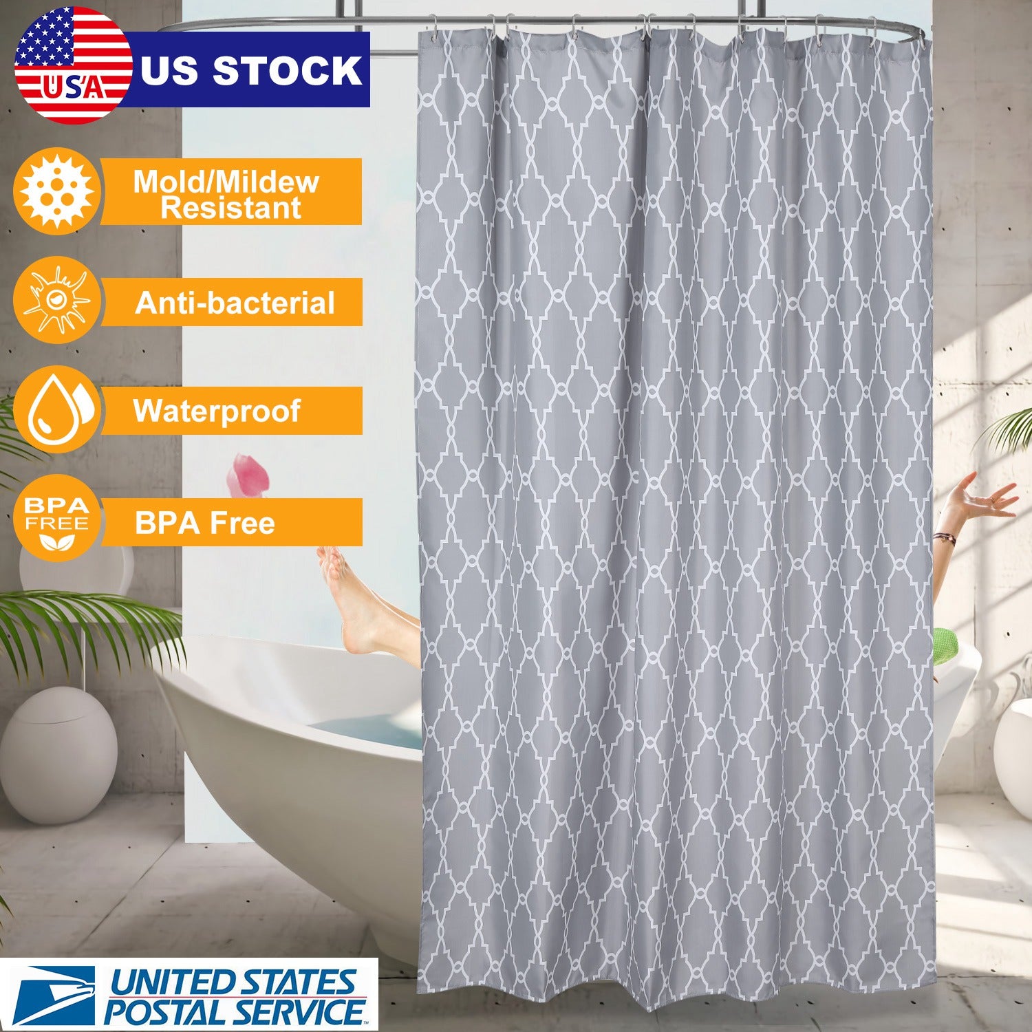 Shower Curtain Waterproof 70x70” Inches Bathroom Shower Drape Liner Print Polyester Fabric Bathroom Curtain w/ 12 Hooks for Bathtub Shower Stall