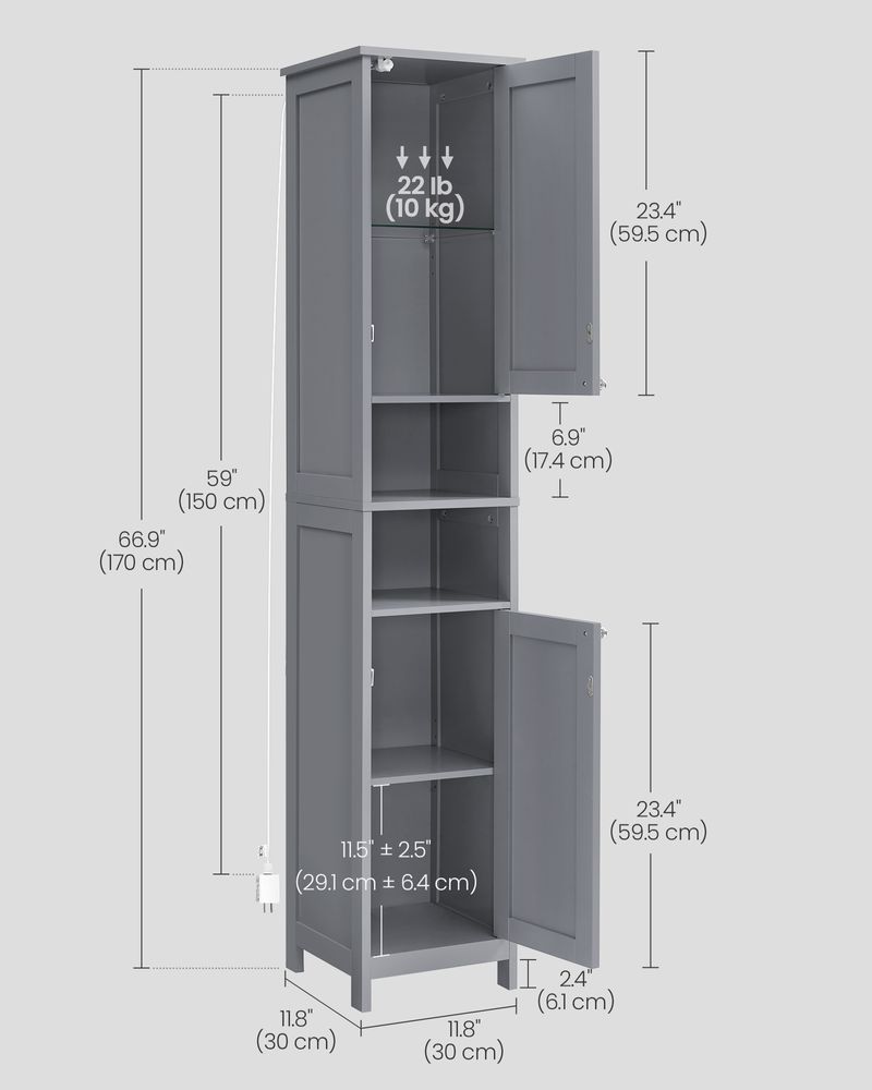 VASAGLE Tall Bathroom Cabinet with Lights 