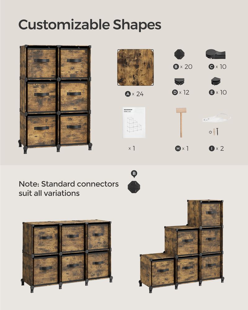 SONGMICS Cube Storage Organizer with Storage Boxes, Set of 6 